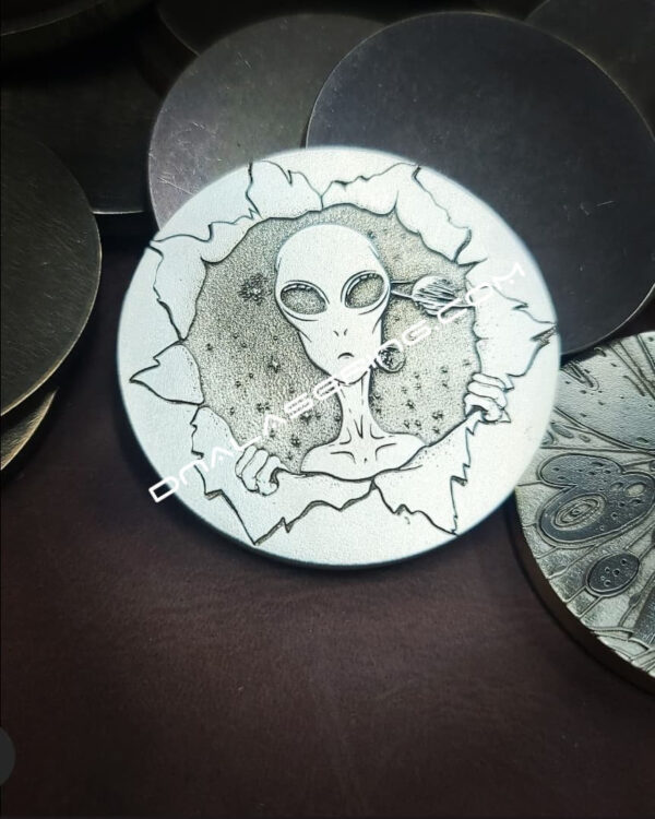 Alien Outer Limits - Deep Laser Engraved Brass Coin - Polished Finish