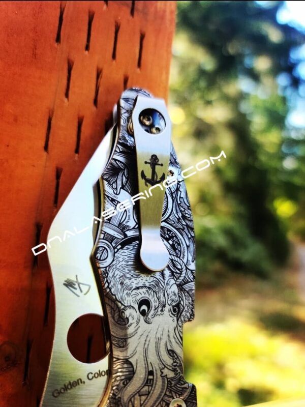 LynchNW Spyderco - Anchor -Laser Engraved Titanium - Deep Carry Pocket knife Clip - Blacksmith, Satin or Sandwashed Finish MADE in the USA!
