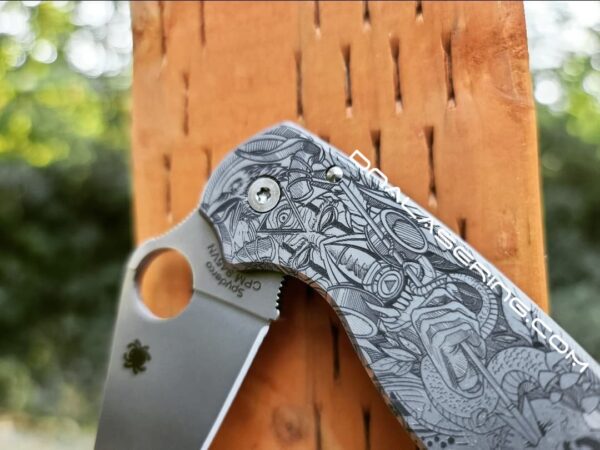 The Undying - Spyderco PM3 TI - Deep Laser Engraved Titanium Knife Scales - Paramilitary 3 - Optional Hardware & Knife Install