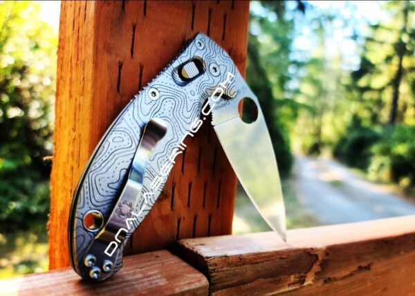 Topographic Map - Spyderco Manix 2 - Deep Fiber Laser Engraved Titanium Scales - Flytanium Gear *Knife Install Optional*