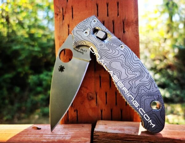 Topographic Map - Spyderco Manix 2 - Deep Fiber Laser Engraved Titanium Scales - Flytanium Gear *Knife Install Optional*