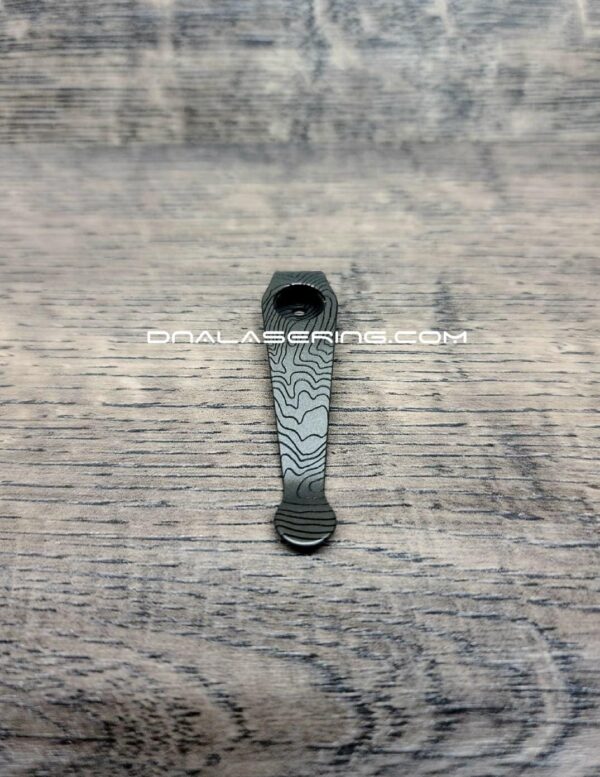 il_fullxfull.4214983338_near-1.jpg Spyderco - Topographic - Laser Engraved Titanium - Deep Carry Pocket Knife Clip - Blacksmith, Satin or Sandwashed Finish - Made In USA