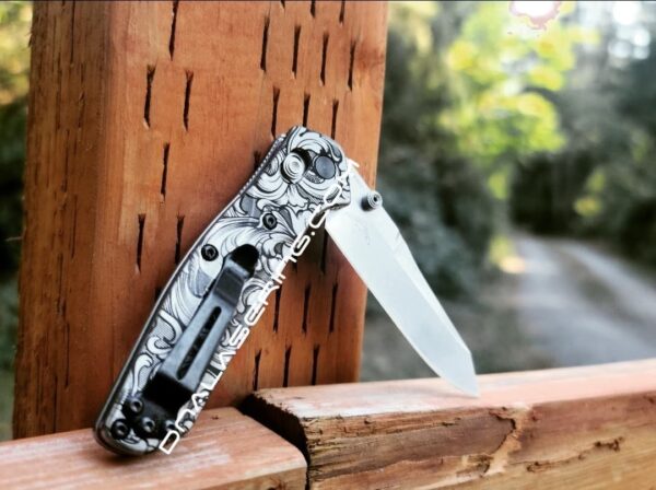 Leaf Scroll - Benchmade 945 MINI Osborne - Deep Laser Engraved Titanium Scales - EDC Gear *Scales Only* Knife NOT Included