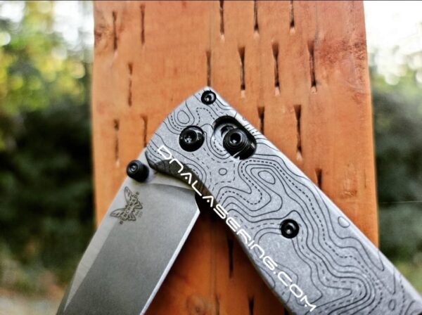 Topographic Lines - Benchmade Bugout TI - Deep Laser Engraved Titanium Scales - Flytanium Gear *Scales/handles Only*