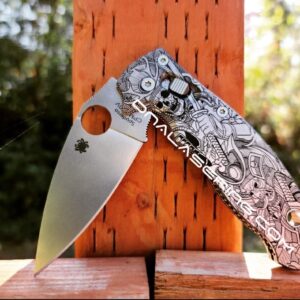 Japanese Warrior - Samurai Skulls - Spyderco Manix 2 - Deep Laser Engraved Titanium Scales - Flytanium Gear *Knife Install Optional*