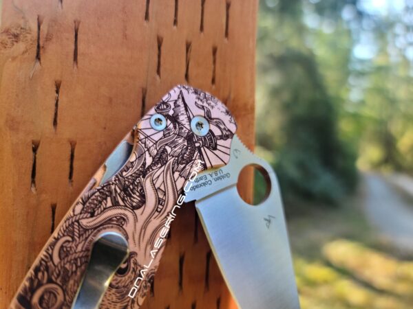 Spyderco PM2 Copper - Kraken VS Pirate Ship -  Fiber Laser Deep Engraved - Copper Knife Scales - EDC Gear - Knife & Hardware Optional