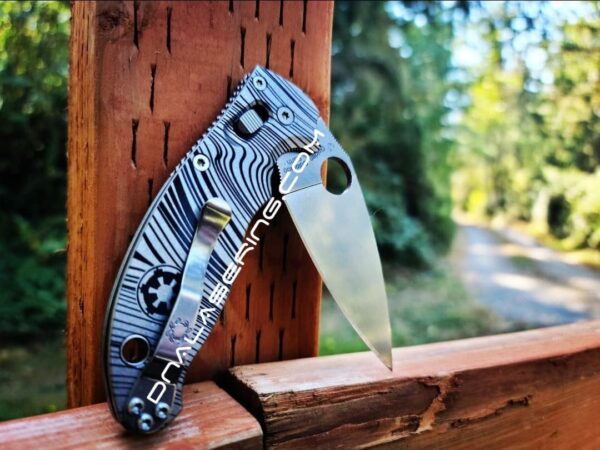 il_fullxfull.4262571401_beh0-1.jpg Beskar Ingot - Spyderco Manix 2 - Deep Laser Engraved - Antique Stonewash Flytanium Titanium Scales - EDC gear *Knife Install Optional*