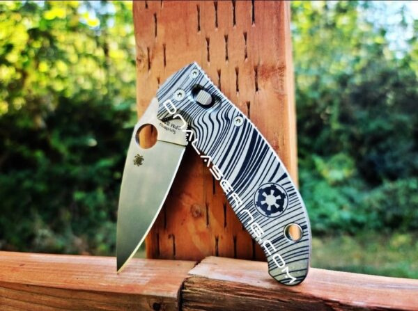 il_fullxfull.4262571411_o9wf-1.jpg Beskar Ingot - Spyderco Manix 2 - Deep Laser Engraved - Antique Stonewash Flytanium Titanium Scales - EDC gear *Knife Install Optional*