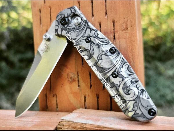 Leaf Scroll - Benchmade 945 MINI Osborne - Deep Laser Engraved Titanium Scales - EDC Gear *Scales Only* Knife NOT Included