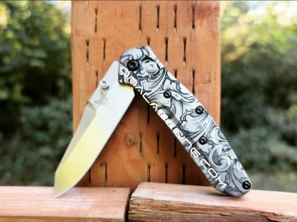 Leaf Scroll - Benchmade 945 MINI Osborne - Deep Laser Engraved Titanium Scales - EDC Gear *Scales Only* Knife NOT Included
