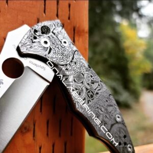 Viking Runes - Norse - Celtic - Spyderco Yojimbo 2 - Deep Laser Engraved - Titanium Scales - EDC Gear - Fully Installed Knife Option