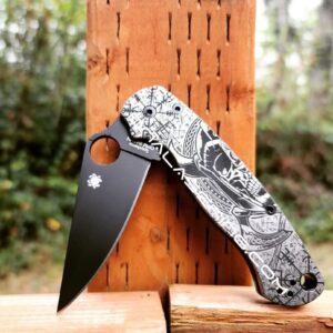 Viking Skull - Runes - Spyderco PM2 TI - Fiber Laser Deep Engraved - PM2 Titanium Knife Scales - Flytanium Gear - Knife & Hardware Optional