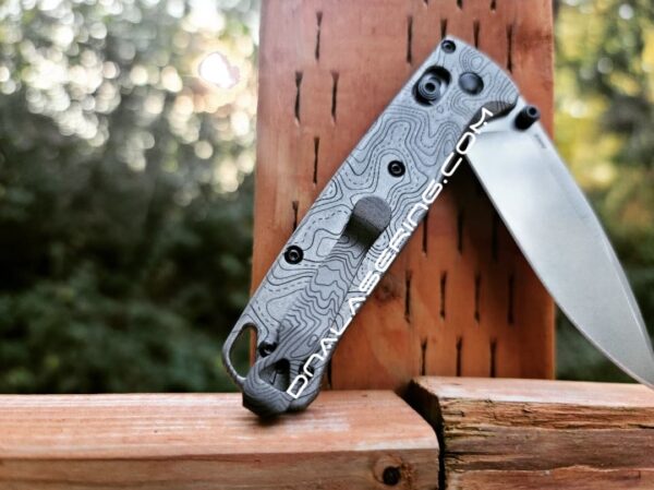 Topographic Lines - Benchmade Bugout TI - Deep Laser Engraved Titanium Scales - Flytanium Gear *Scales/handles Only*