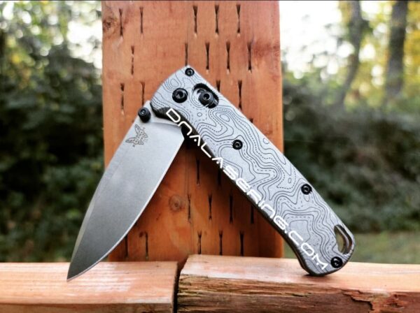 Topographic Lines - Benchmade Bugout TI - Deep Laser Engraved Titanium Scales - Flytanium Gear *Scales/handles Only*