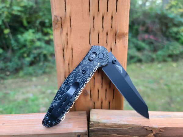 Topographic Map - Benchmade 940 Osborne - Laser Engraved DLC Titanium Scales - Flytanium Gear *Scales/Handles Only*