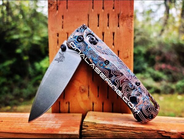 Shipwreck Patina - Topographic Map - Benchmade Bugout Crossfade - Deep Laser Engraved - Flytanium gear - *Scales / Knife handles Only*