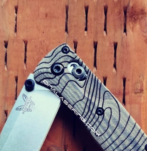 Topographic Map - MINI Benchmade Bugout Crossfade - Laser Engraved - Green Linen Micarta Knife Scales -Flytanium *Scales/ knife handles Only
