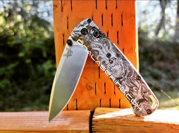 Kraken VS Pirate Ship - Benchmade Bugout - Engraved Titanium Scales - Flytanium Gear *Scales / Knife handles ONLY*