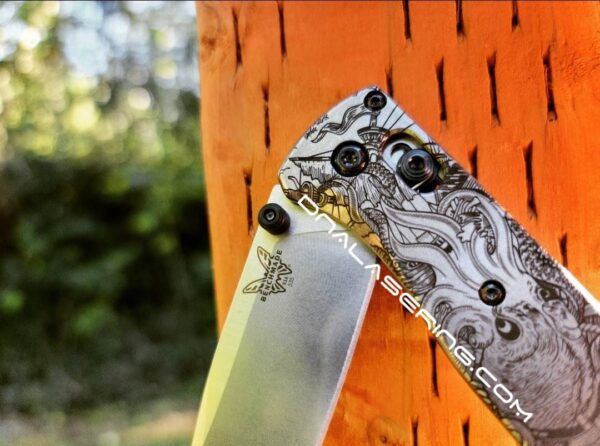 Kraken VS Pirate Ship - Benchmade Bugout - Engraved Titanium Scales - Flytanium Gear *Scales / Knife handles ONLY*