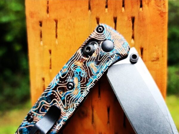 Shipwreck Patina - Topographic Lines - MINI Benchmade Bugout - Laser Engraved Copper Knife Scales - Flytanium *Scales / Knife handles Only*