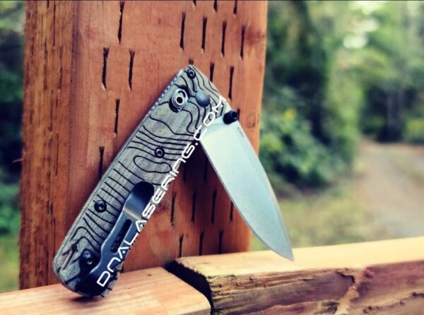 Topographic Map - MINI Benchmade Bugout Crossfade - Laser Engraved - Green Linen Micarta Knife Scales -Flytanium *Scales/ knife handles Only