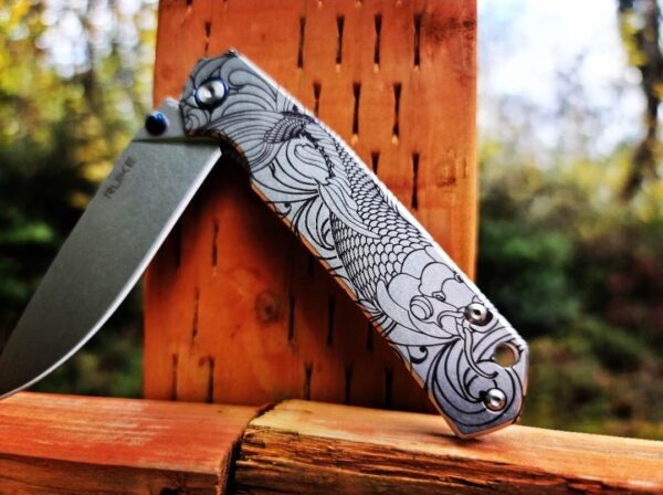 Koi Fish - Ruike P801 - Fiber Laser Deep Engraved - EDC Gear - Complete Knife