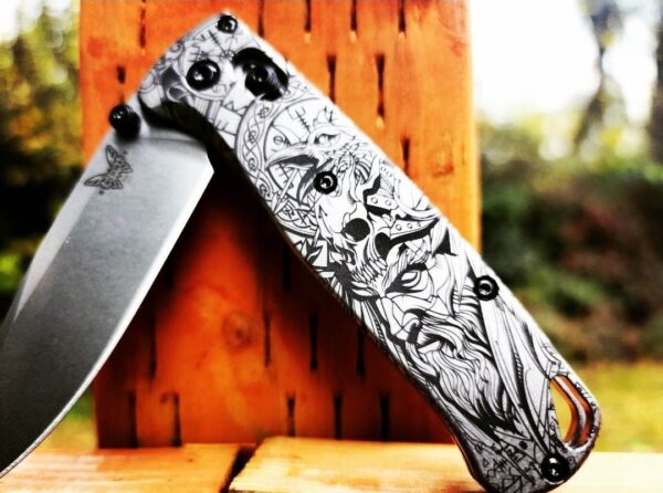 Viking - Odin - Norse God - Benchmade Bugout - Deep Laser Engraved Titanium Scales - Flytanium *Scales/ knife handles Only*