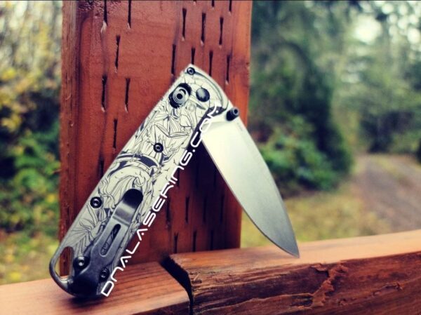 Plague Doctor - Benchmade Bugout - Deep Laser Engraved Titanium Scales - Flytanium *Scales/ knife handles Only*