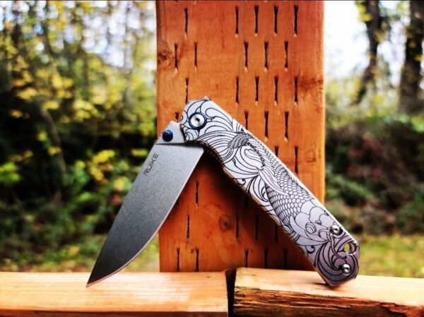 Koi Fish - Ruike P801 - Fiber Laser Deep Engraved - EDC Gear - Complete Knife