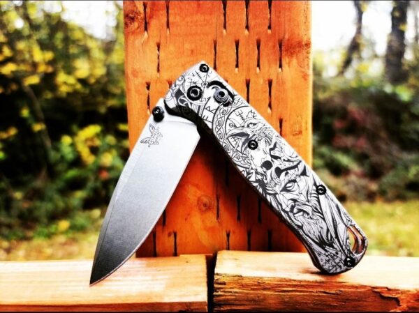 Viking - Odin - Norse God - Benchmade Bugout - Deep Laser Engraved Titanium Scales - Flytanium *Scales/ knife handles Only*
