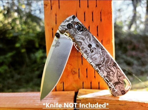 Kraken VS Pirate Ship - Benchmade Bugout - Engraved Titanium Scales - Flytanium Gear *Scales / Knife handles ONLY*