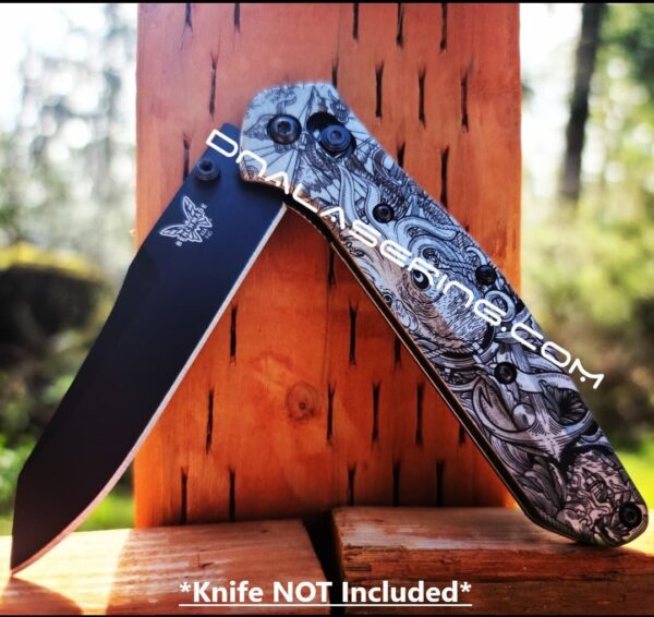 Kraken VS Pirate Ship - Benchmade 940 Osborne - Deep Laser Engraved Titanium Scales - Flytanium  Gear *Scales/Handles Only* Flytanium Gear