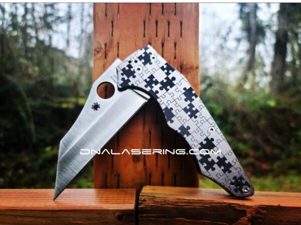 il_fullxfull.4491490315_3qmd.jpg Jigsaw Puzzle Pieces - Spyderco YoJumbo - Deep Laser Engraved - Titanium Scales - EDC Gear *Scales/Handles Only*