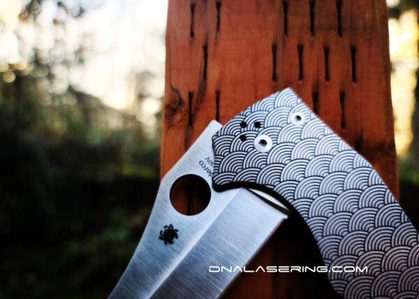 Seigaiha Pattern - Spyderco YoJumbo - Deep Laser Engraved - Titanium Scales - EDC Gear *Scales/Handles Only*