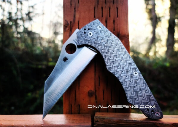 Seigaiha Pattern - Spyderco YoJumbo - Deep Laser Engraved - Titanium Scales - EDC Gear *Scales/Handles Only*