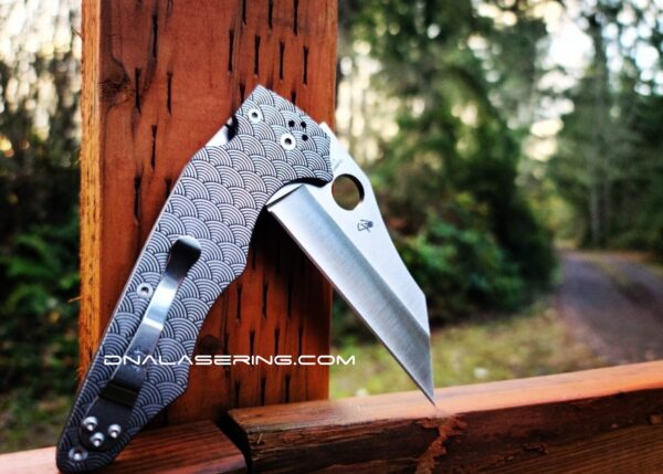 Seigaiha Pattern - Spyderco YoJumbo - Deep Laser Engraved - Titanium Scales - EDC Gear *Scales/Handles Only*