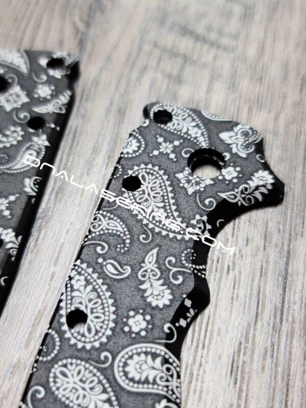 Paisley Bandana Pattern - Demko AD 20.5 - Laser Engraved Aluminum Scales - Anodized Black - EDC Gear