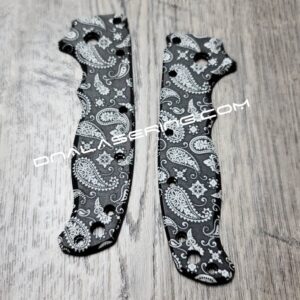 Paisley Bandana Pattern - Demko AD 20.5 - Laser Engraved Aluminum Scales - Anodized Black - EDC Gear