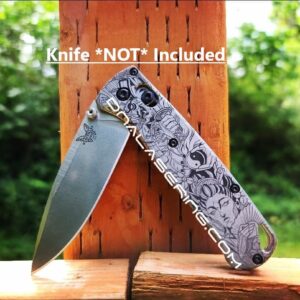 Yin-Yang - Ancient Samurai & Geisha - Benchmade Bugout - Deep Laser Engraved Titanium Knife Scales - EDC Gear *Scales/handles Only*