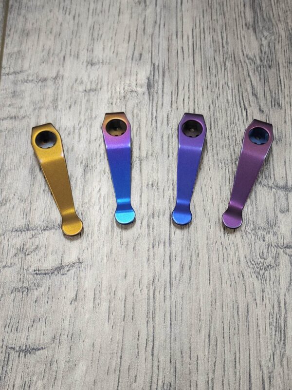 LynchNW Spyderco - Standard - Anodized Titanium - Deep Carry Pocket Clip - Ano Finish - Bronze - Blurple - Fade - Purple - MADE in USA