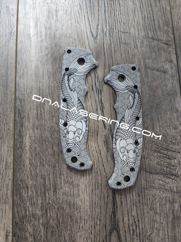 Koi - Seigaiha Waves - Demko AD 20.5 - Laser Engraved Aluminum Scales - Anodized Black - EDC Gear