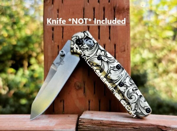 Leaf Scroll – Benchmade 945 MINI Osborne – Deep Laser Engraved Brass Scales – EDC Gear *Scales Only*