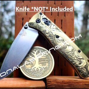 Leaf Scroll - NEW Relief Engraving Style - Benchmade Bugout Crossfade - Deep Laser Engraved - Brass Flytanium *Scales/ knife handle Only*