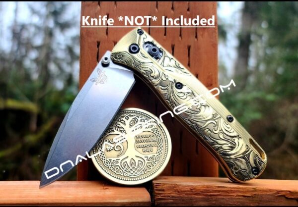 Leaf Scroll - NEW Relief Engraving Style - Benchmade Bugout Crossfade - Deep Laser Engraved - Brass Flytanium *Scales/ knife handle Only*