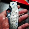 il_fullxfull.4673257411_rqtg-1.jpg Japanese Devil Mask - Spyderco PM3 TI - NEW Relief Engraving Style - Laser Engraved - Titanium Scales - EDC Gear - Knife Install Optional