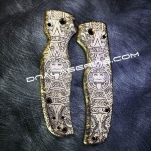 Spyderco Shaman - Aztec Calendar - NEW Relief Engraving Style - Laser Engraved Brass Scales - EDC Gear *Scales Only*