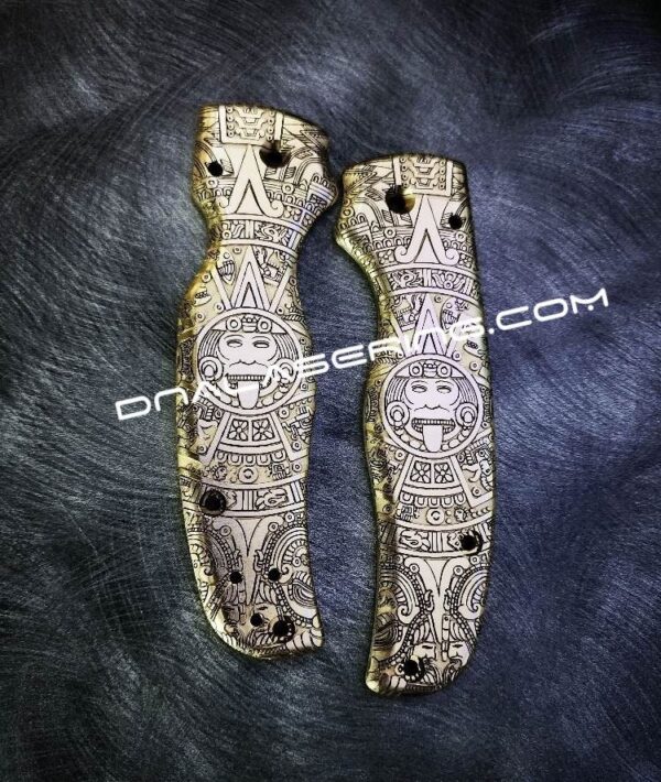 Spyderco Shaman - Aztec Calendar - NEW Relief Engraving Style - Laser Engraved Brass Scales - EDC Gear *Scales Only*