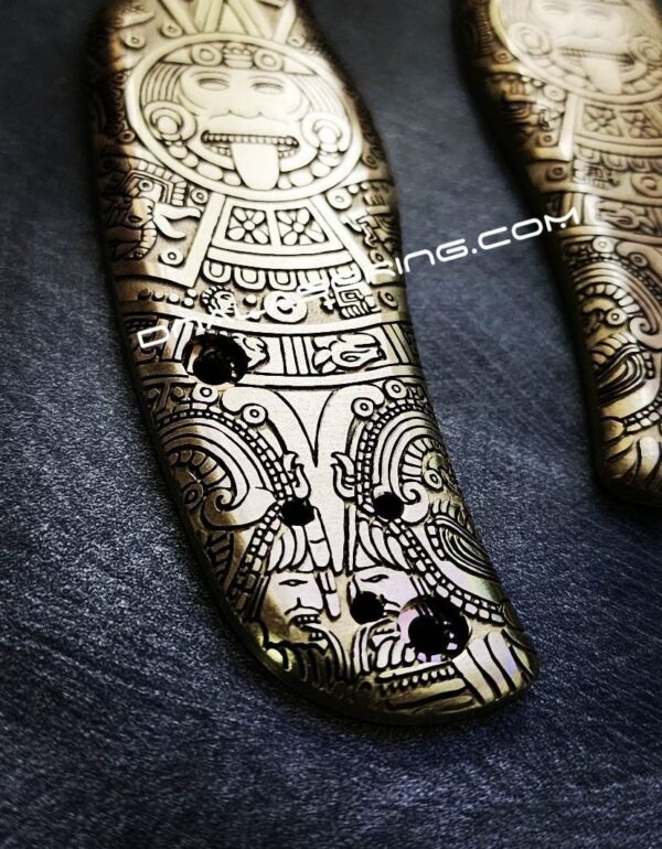 Spyderco Shaman - Aztec Calendar - NEW Relief Engraving Style - Laser Engraved Brass Scales - EDC Gear *Scales Only*