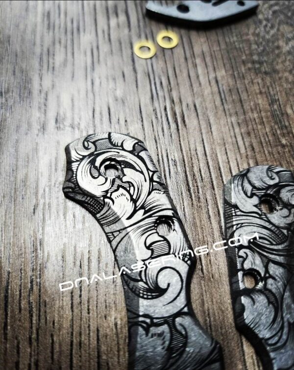 Leaf Scroll - Spyderco Dragonfly TI - Deep Laser Engraved Titanium Scales - Flytanium - EDC Gear