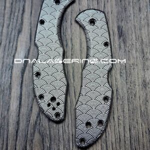 Seigaiha Japanese Waves - Spyderco Delica TI - Deep Laser Engraved Titanium Scales - Flytanium - EDC Gear - Optional Knife Install